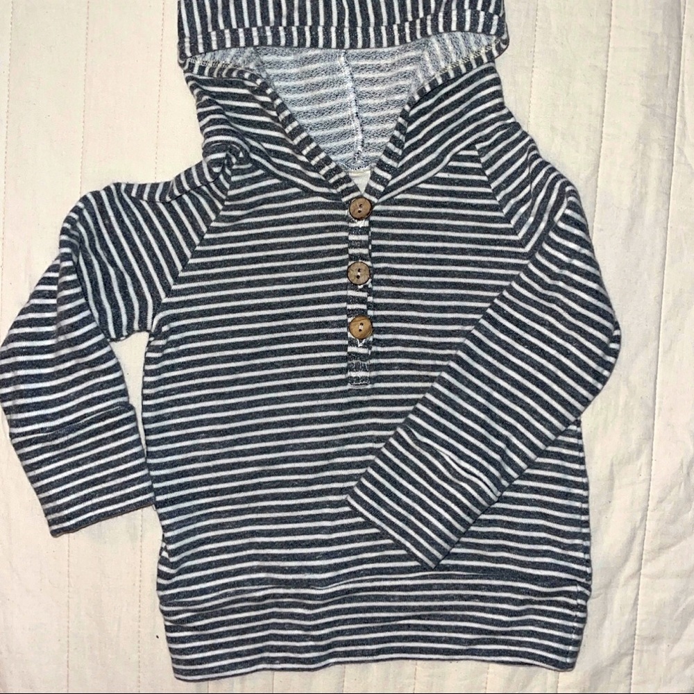 Childhoods Clothing Henley Hoodie- Coal stripe